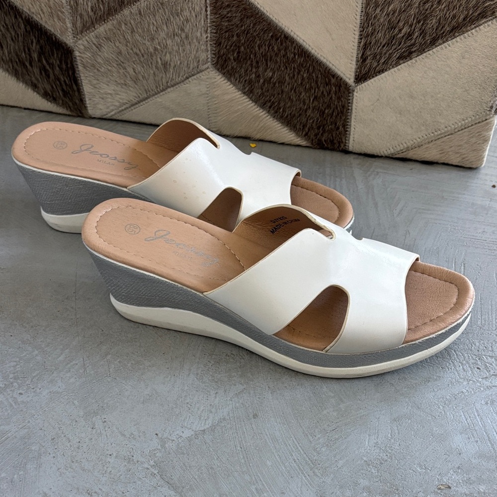 Women's White and Silver Wedge Sandals